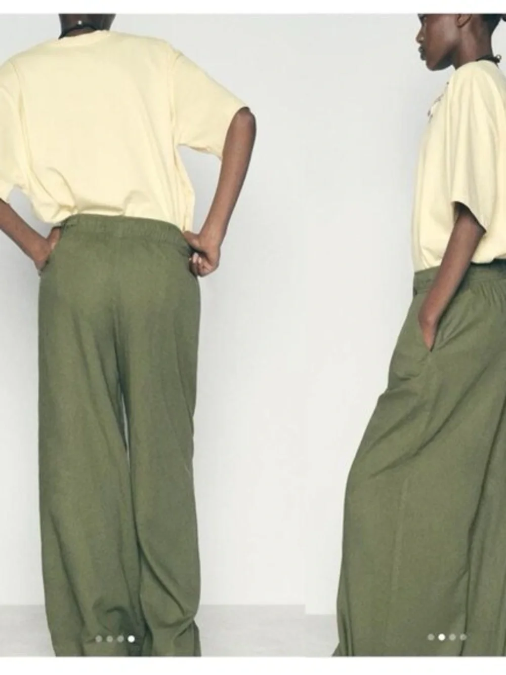 Zara Wide Leg Flowy Trousers - Sage Green - Size Large